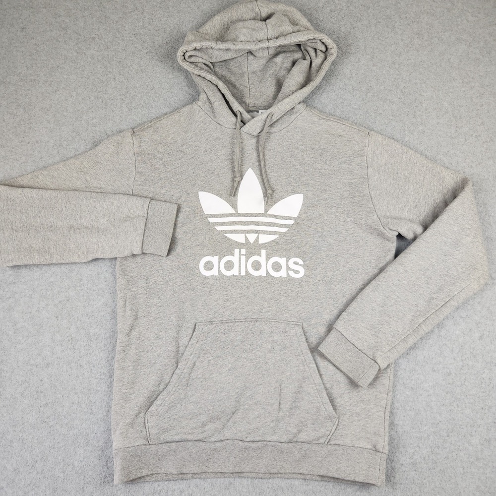 Adidas Hoodie Mens Small Gray Trefoil Logo Pullover French Terry Kangaroo Pocket